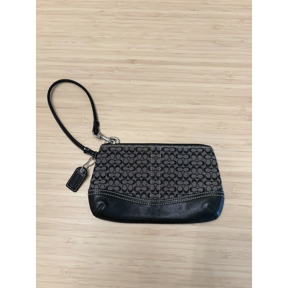 Coach Signature Canvas and Leather Wristlet in Black